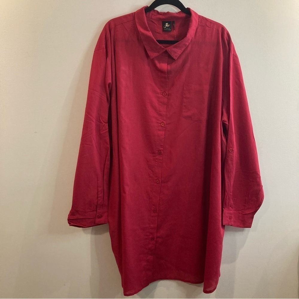 SEA SWIMWEAR Sz 5X Button Down Roll Tabs At Sleeves Scalloped Hemline Shirt NEW - Picture 2 of 10